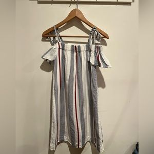 Maroon white and blue off the shoulder dress